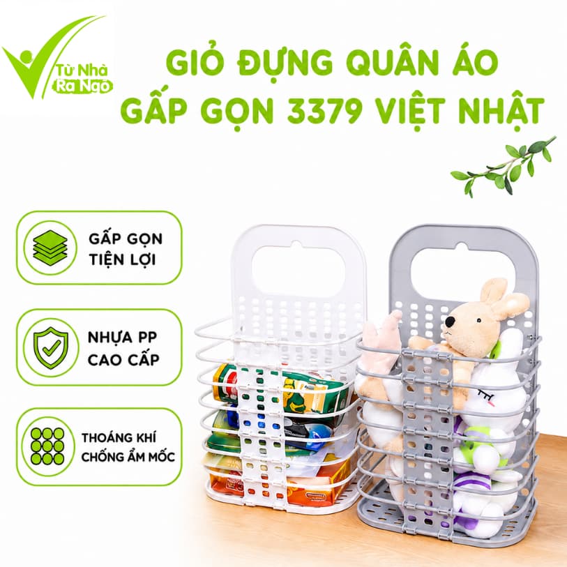 Giỏ Đựng Quần Áo Thông Minh Treo Tường Nhựa Việt Nhật GD68 - Giỏ Đựng Đồ Gấp Gọn Dán Tường Tiện Lợi