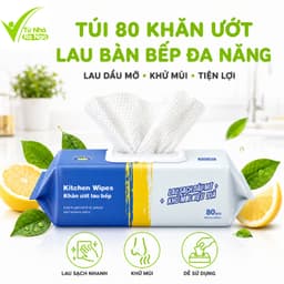Khăn Uớt Lau Bàn Bếp Khử Mùi Không Hại Da Tay GD82 - Túi 80 Khăn Lau Nhà Bếp Siêu Dai Diệt Khuẩn 1