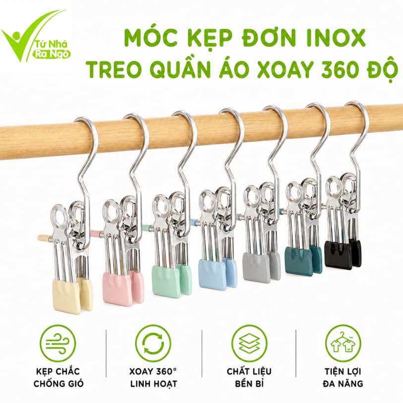 Móc Phơi Đồ Lót Chống Gió Tiện Lợi Kẹp Đơn Inox GD84 - Móc Kẹp Inox Treo Tất Vớ Chịu Lực Chống Gỉ