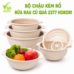 Bộ Chậu Kèm Rổ Nhựa Tròn Hokori 2377 Thoát Nước GD87 - Bộ Rổ Chậu Rửa Rau Củ Quả Nhựa PP Bền Đẹp 1