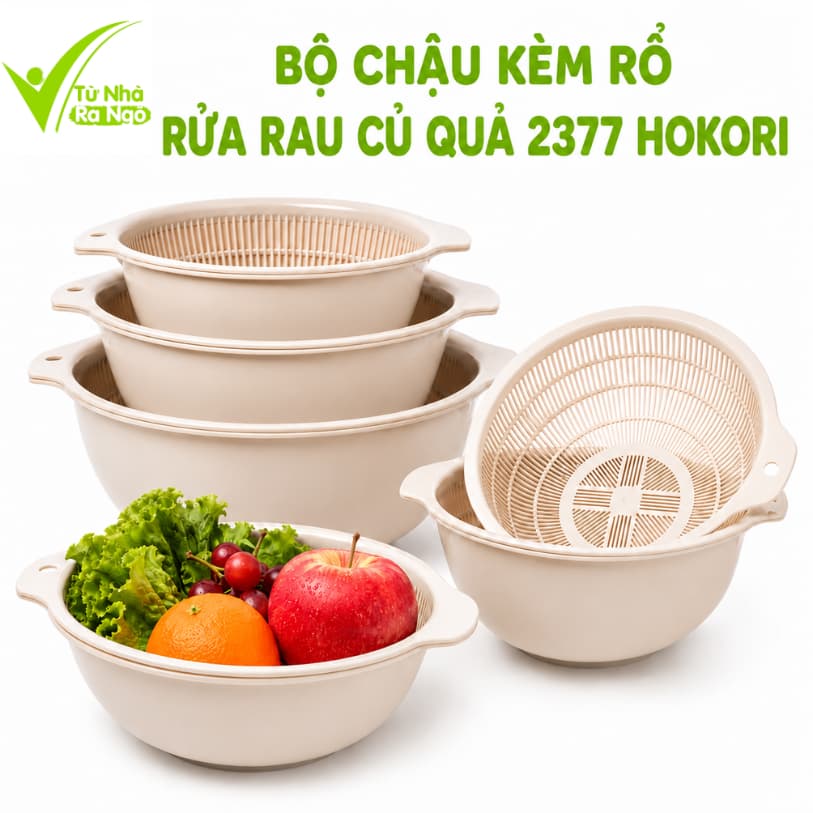 Bộ Chậu Rổ Lọc Thực Phẩm Hokori Thiết Kế Hai Trong Một Dễ Sử Dụng Hằng Ngày GD87