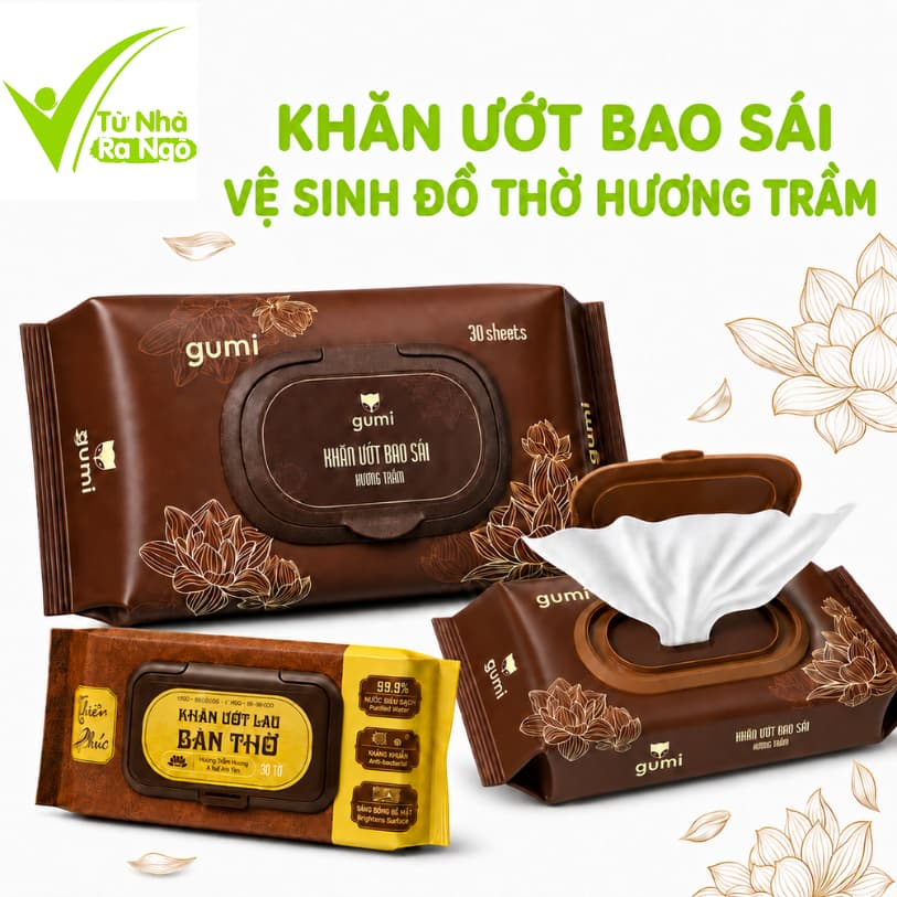 Set 2 Gói Khăn Ướt Bao Sái Lau Bàn Thờ Hương Trầm GD91 - Khăn Uớt Lau Đồ Thờ Hương Trầm Thơm Dịu