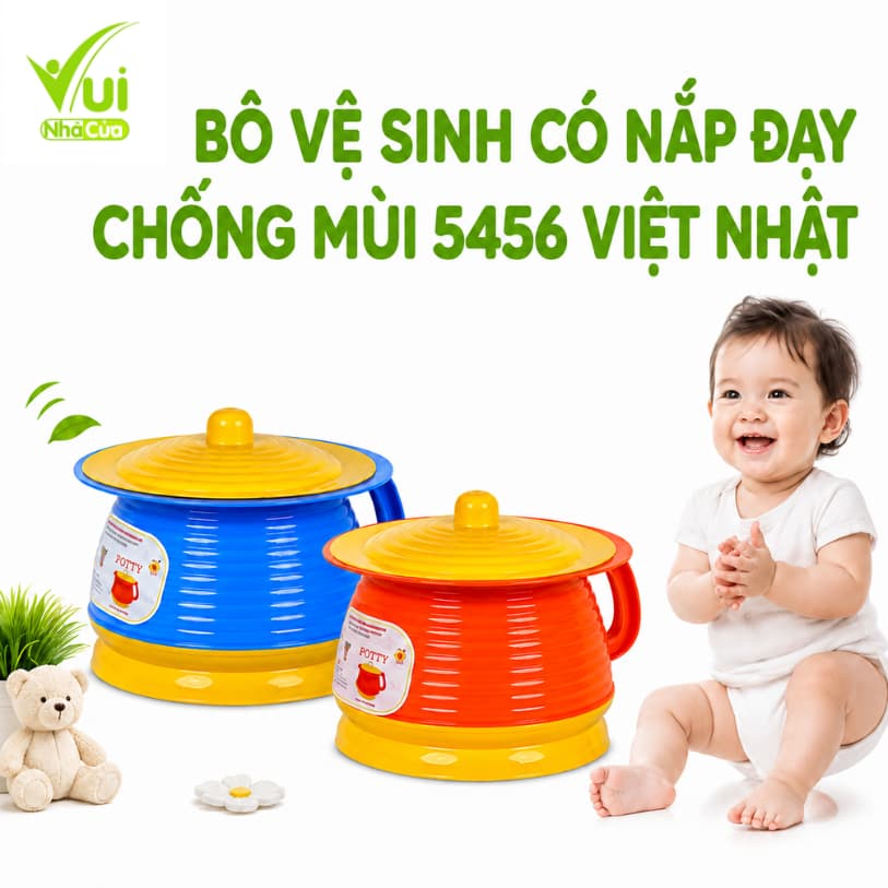 Bô Vệ Sinh Trẻ Em Việt Nhật Có Nắp Đậy Chống Mùi GD97 - Bô Nhựa Vệ Sinh Cho Bé Có Tay Cầm Nắp Kín