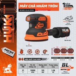 Máy Chà Nhám Tròn Dùng Pin HUKAN G3-L21-OS125, 3 Tốc Độ, Đường Kính 125mm - Tặng Bộ Giấy Nhám 2