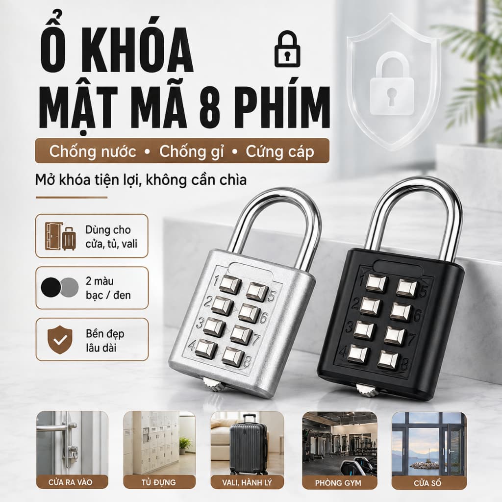 🏮COD🏮Khóa mã số bằng thép không gỉ, khóa cửa, khóa mã số 8 chữ số, chống thấm nước, chống gỉ, chắc chắn và bền.