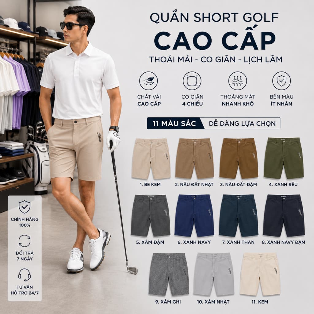 QUẦN SHORT GOLF NAM – FLEX GOLF TITLEIST 11 MÀU