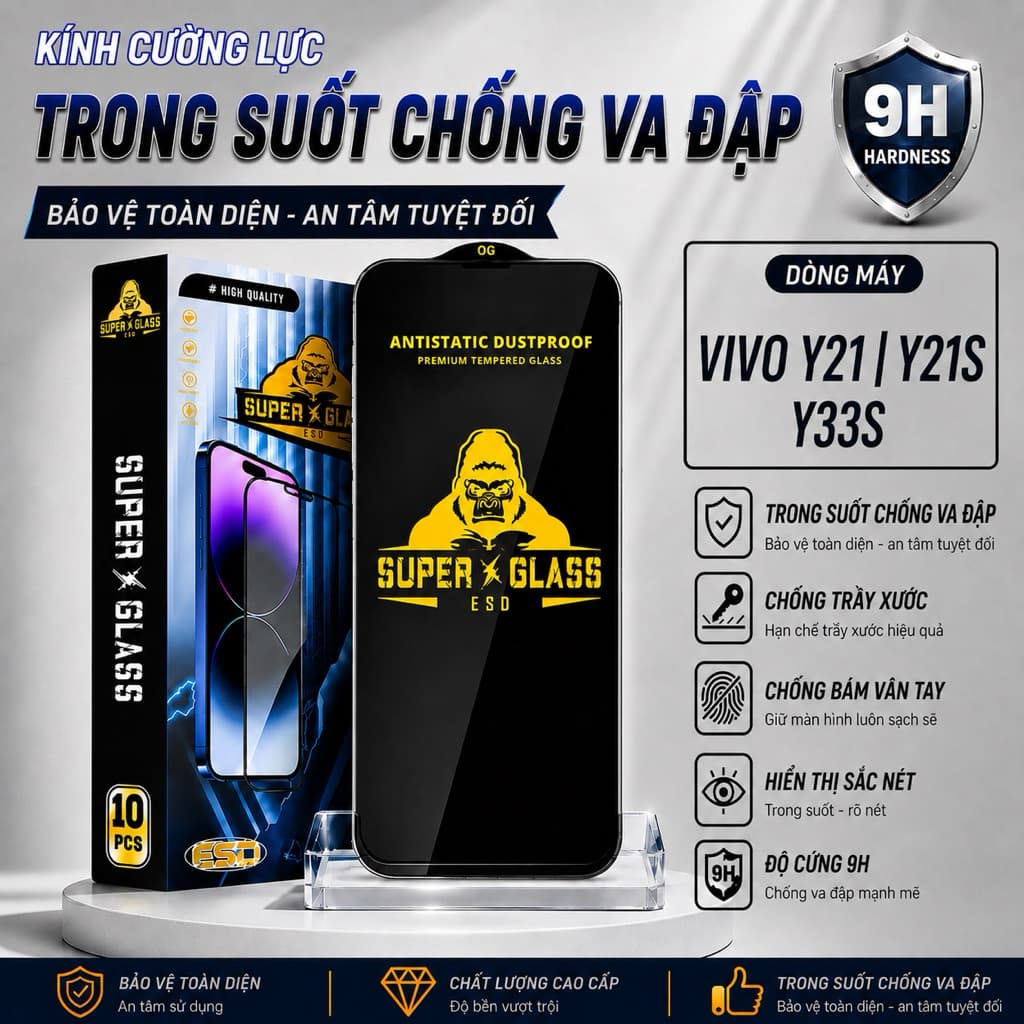Kính cường lực Vivo Y21, Y21S, Y33S cao cấp full màn miếng dán bảo vệ màn hình đt