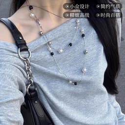 Dây Chuyền Ngọc Trai Đen Trắng Nữ Dáng Dài Nhiều Tầng Phối Hạt Bạc Cá Tính Thời Trang Y2K 3