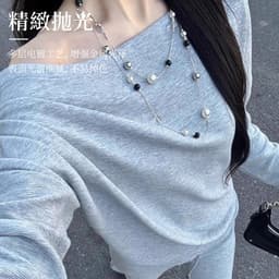 Dây Chuyền Ngọc Trai Đen Trắng Nữ Dáng Dài Nhiều Tầng Phối Hạt Bạc Cá Tính Thời Trang Y2K 2