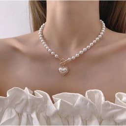 Vòng Cổ Ngọc Trai Nữ Mặt Trái Tim Đính Đá Khóa Chữ T Mạ Vàng Phụ Kiện Cô Dâu Tiệc Cưới 3