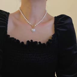 Vòng Cổ Ngọc Trai Nữ Mặt Trái Tim Đính Đá Khóa Chữ T Mạ Vàng Phụ Kiện Cô Dâu Tiệc Cưới 2