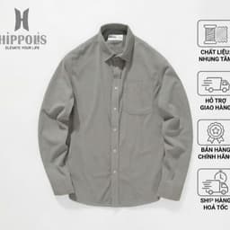 Áo Sơ Mi Hippolis Màu Xám Nhạt, Chất Vải Nhung Tăm Mềm Mịn, Đứng Phom 1