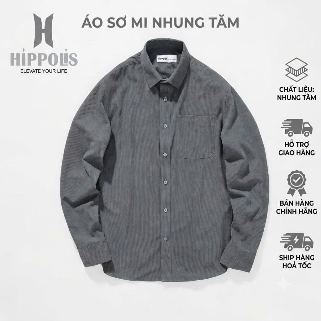 Áo Sơ Mi Hippolis Nhung Tăm Cao Cấp, Phom Chuẩn, Tông Màu Sang Trọng