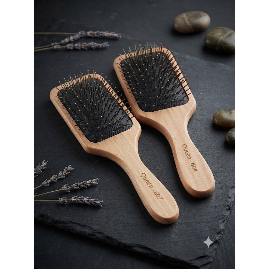 Lược Gỗ Queen MOLLYHAIR Chải Tóc Cán Gỗ Tự Nhiên Cao Cấp Lược Gỡ Rối, Chống Rụng Tóc, Mát-xa Kích Thích Mọc Tóc