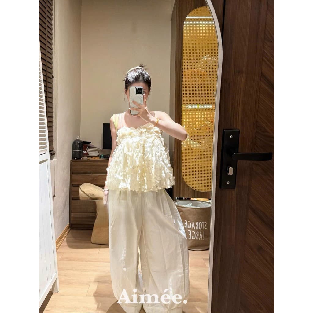 𝟏𝟒𝐚𝐦.𝐬𝐭𝐮𝐝𝐢𝐨 | Quần Dài Nữ Ống Rộng Dáng Phồng Xếp Ly Cạp Chun Chất Gió Nhăn Phong Cách Basic