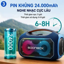 Loa Karaoke Bluetooth SOONBOX S6300 MAX 200W, 2 Micro Không Dây, Pin 24000mAh, Bluetooth 5.3, LED RGB, Loa Di Động Bass 4