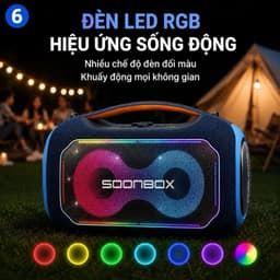 Loa Karaoke Bluetooth SOONBOX S6300 MAX 200W, 2 Micro Không Dây, Pin 24000mAh, Bluetooth 5.3, LED RGB, Loa Di Động Bass 7