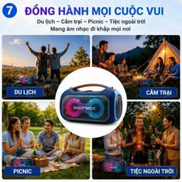 Loa Karaoke Bluetooth SOONBOX S6300 MAX 200W, 2 Micro Không Dây, Pin 24000mAh, Bluetooth 5.3, LED RGB, Loa Di Động Bass 8