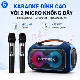 Loa Karaoke Bluetooth SOONBOX S6300 MAX 200W, 2 Micro Không Dây, Pin 24000mAh, Bluetooth 5.3, LED RGB, Loa Di Động Bass 5
