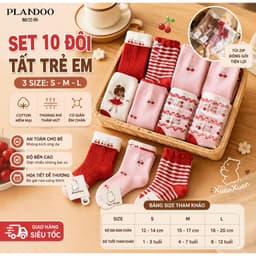 Set 5 Đôi/10 Đôi Tất Trẻ Em Cotton Cổ Cao, Tất Bé Gái Họa Tiết Cherry Dễ Thương, Size S M L 1