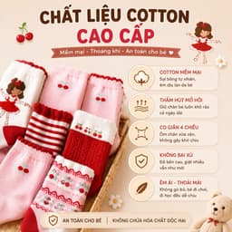 Set 5 Đôi/10 Đôi Tất Trẻ Em Cotton Cổ Cao, Tất Bé Gái Họa Tiết Cherry Dễ Thương, Size S M L 4
