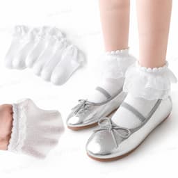 T73 Tất Ren Trắng Bé Gái Cổ Cao Phong Cách Tiểu Thư – Vớ Mỏng Nhẹ Co Giãn, Phụ Kiện Phối Váy Cho Bé 1–12 Tuổi 2