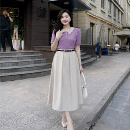 Áo len cộc tay phối cổ ren 3 khuy, kiểu dáng bo gấu, chất len dệt kim Evalover 8