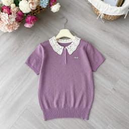 Áo len cộc tay phối cổ ren 3 khuy, kiểu dáng bo gấu, chất len dệt kim Evalover 6
