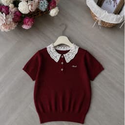 Áo len cộc tay phối cổ ren 3 khuy, kiểu dáng bo gấu, chất len dệt kim Evalover 4