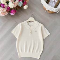 Áo len cộc tay phối cổ ren 3 khuy, kiểu dáng bo gấu, chất len dệt kim Evalover 7