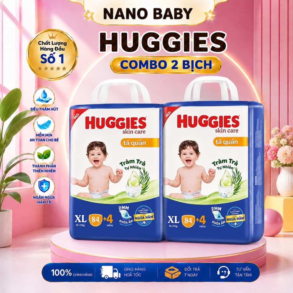 (LINK TRỢ GIÁ) Combo 2 Tã quần Huggies Skincare Mega Jumbo M102+4/L100+4/XL84+4/XXL76+4