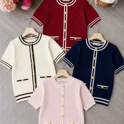 Áo Cardigan Nữ Cộc Tay Cổ Tròn Phối Viền, Chất Len Dệt Kim Cao Cấp Evalover 2