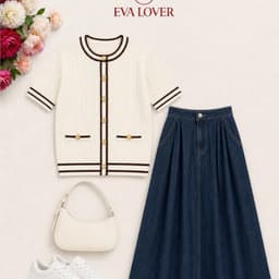 Áo Cardigan Nữ Cộc Tay Cổ Tròn Phối Viền, Chất Len Dệt Kim Cao Cấp Evalover 9