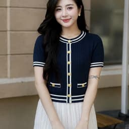 Áo Cardigan Nữ Cộc Tay Cổ Tròn Phối Viền, Chất Len Dệt Kim Cao Cấp Evalover 4