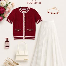 Áo Cardigan Nữ Cộc Tay Cổ Tròn Phối Viền, Chất Len Dệt Kim Cao Cấp Evalover 3