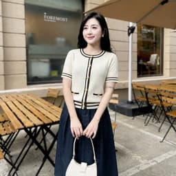 Áo Cardigan Nữ Cộc Tay Cổ Tròn Phối Viền, Chất Len Dệt Kim Cao Cấp Evalover 5