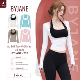 [ MỞ BÁN ] Áo Nữ Dài Tay Ôm Body Phối Màu Cổ Yếm Co Giãn Thời Trang BYJANE - 707 1