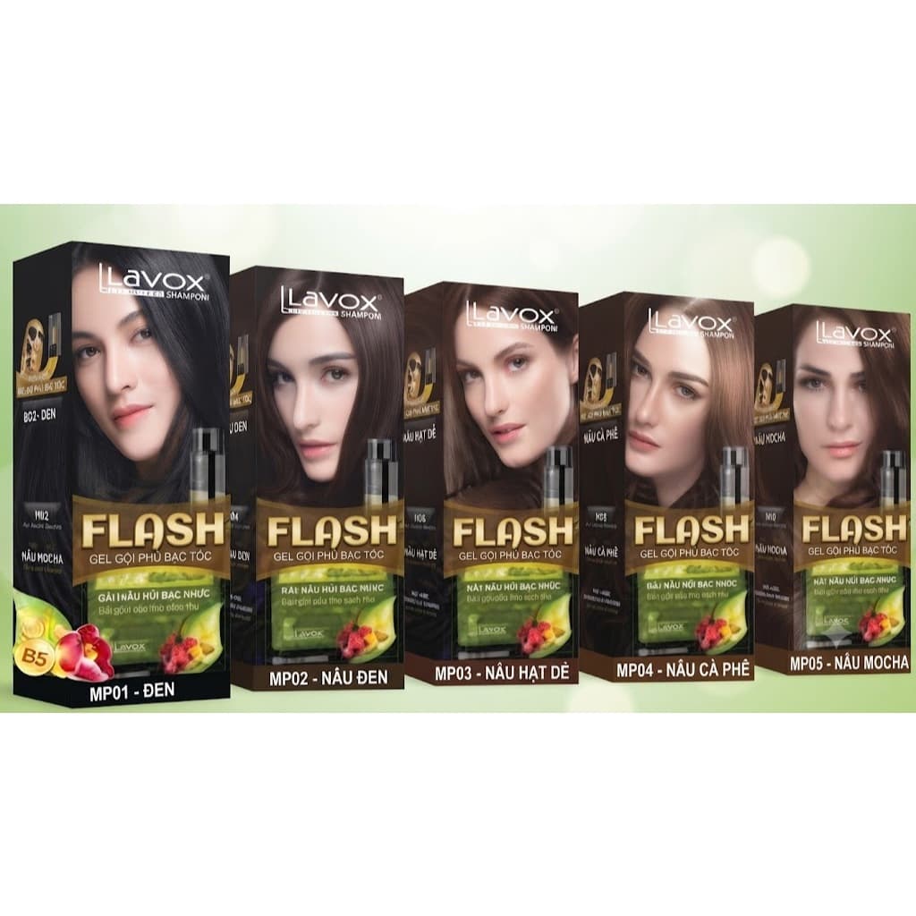 Gel Gội Phủ Bạc Lavox MOLLYHAIR Flash - Dầu Gội Thảo Dược Đen Tóc Tự Nhiên Đủ Màu Chính Hãng