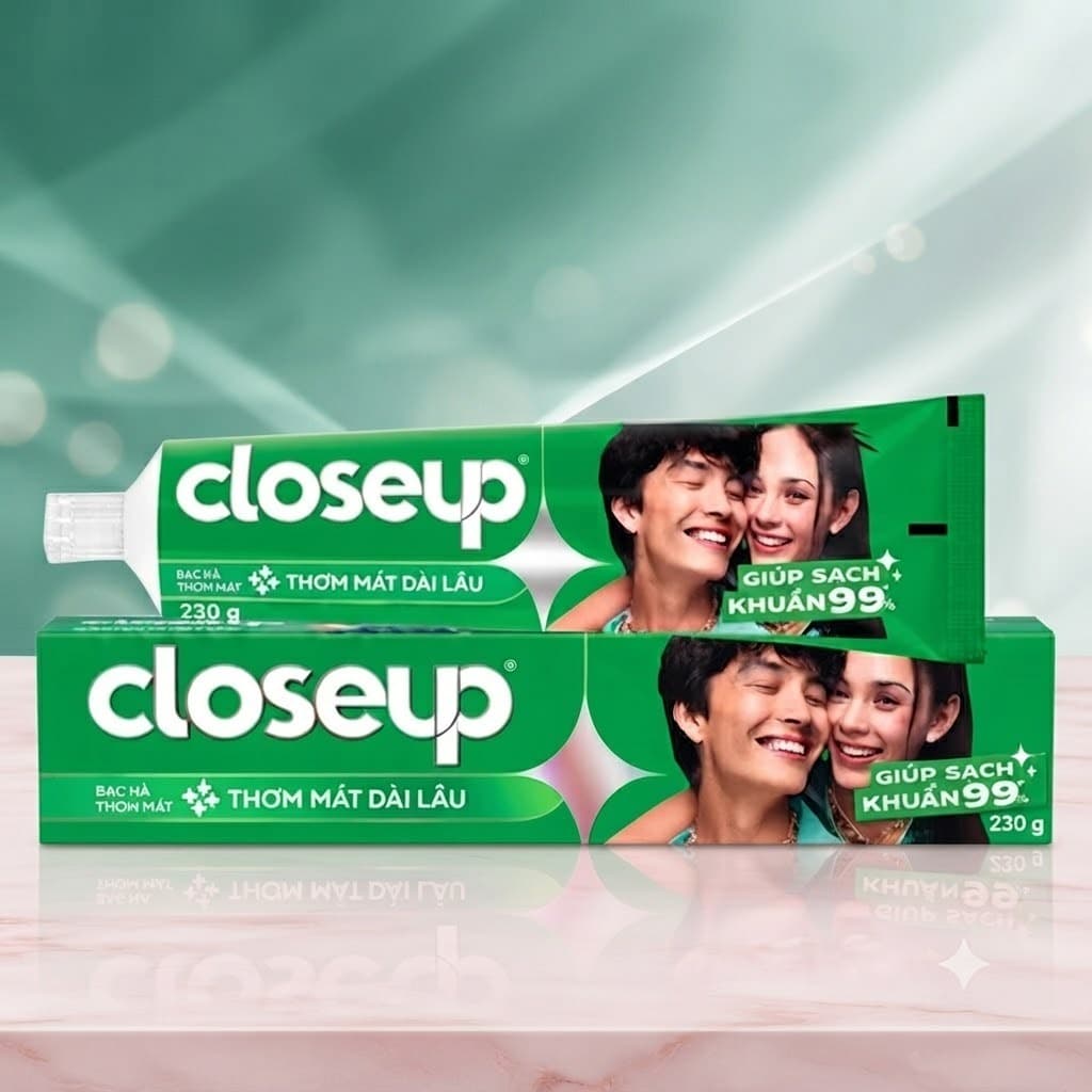 Kem Đánh Răng Closeup MOLLYHAIR Bạc Hà Thơm Mát Dài Lâu & Sạch Khuẩn 99% - Chính Hãng, Thơm Miệng Vượt Trội 230g