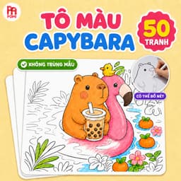Set 50 Tranh Tô Màu Capybara & Những Người Bạn Động Vật - Giấy Dày In Rõ Nét - Đồ Chơi POMI 1