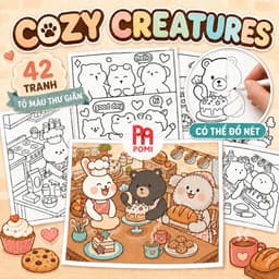 Bộ 42 Tranh Tô Màu Cozy Nét To Dễ Tô - Tranh Tô Màu Thư Giãn Giảm Stress Cho Người Lớn - POMI 1