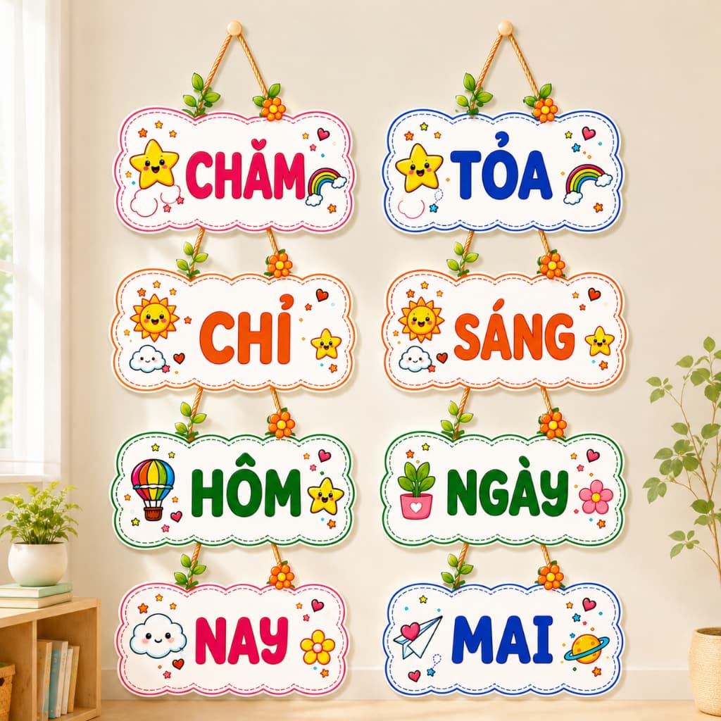 Khẩu hiệu trang trí lớp - Chăm chỉ hôm nay Tỏa sáng ngày mai , decal bóc dán bền đẹp