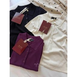 𝑨𝒏𝒏𝑺𝒕𝒖𝒅𝒊𝒐 [SẴN]𝐖𝐆𝐖𝐄/ Áo Len Mongtoghi Cổ Polo Phối Cúc WG.WE 8770, Áo Len Dệt Kim Nữ Cổ Bẻ Tay Ngắn Form Ôm 6