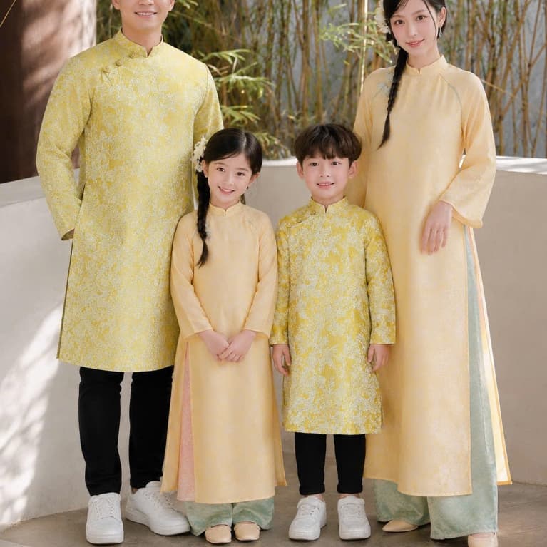 (Ảnh thật) Áo Dài Gia Đình suông tay dài chất liệu cao cấp - họa tiêt nhẹ nhàng sang trọng - áo dài Tết 2026