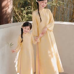 Áo dài mẹ bé vải tằm nhũ cao cấp - chất liệu mềm mại - mặc lễ tết trung thu siêu xinh - mẫu mới nhất 2026 3