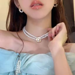 Dây Chuyền Ngoc Trai 2 Tầng Mặt Ngoc Trai Viền Đá Sang Trọng – Vòng Cổ Nữ Tiểu Thư Cô Dâu Dự Tiệc 3