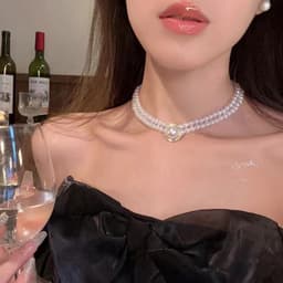Dây Chuyền Ngoc Trai 2 Tầng Mặt Ngoc Trai Viền Đá Sang Trọng – Vòng Cổ Nữ Tiểu Thư Cô Dâu Dự Tiệc 4
