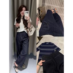 [SALE] 𝑻𝒉𝒆𝑴𝒂𝒚 x 𝐖𝐆𝐖𝐄/ Quần Jean Suông Nấm 92cm WG.WE 9930, Quần Jean Nữ Ống Suông Mềm Lưng Cao Phối Chỉ Nổi 9
