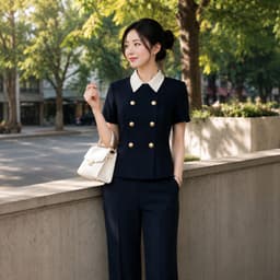 [VT250825] Set Bộ Công Sở Nữ Cao Cấp Áo Cổ Bẻ Phối Trắng Quần Suông Dài Tôn Dáng Thanh Lịch 5