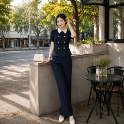 [VT250825] Set Bộ Công Sở Nữ Cao Cấp Áo Cổ Bẻ Phối Trắng Quần Suông Dài Tôn Dáng Thanh Lịch 3